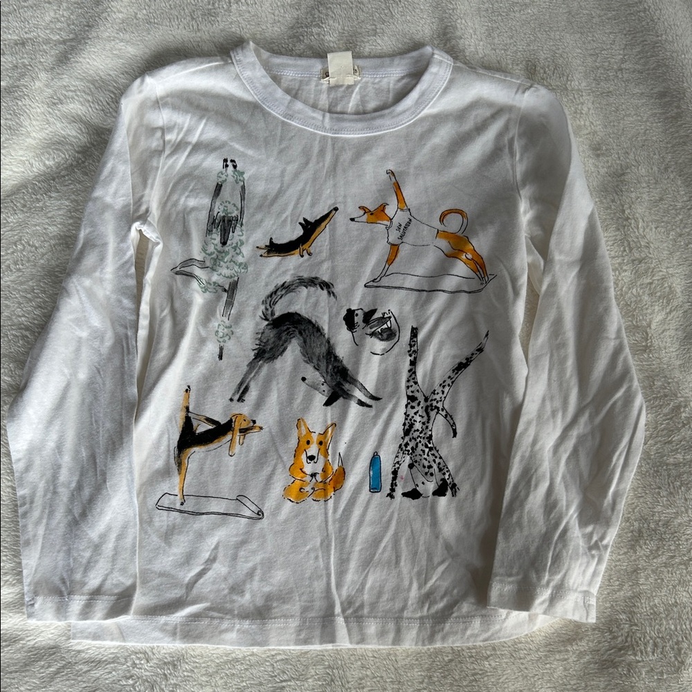 NWOT Crewcuts White Long Sleeve Shirt with yoga dogs Print